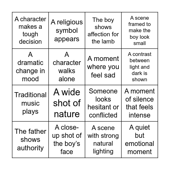 The Lamb Bingo Card