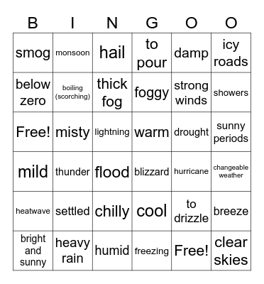 Weather Bingo Card