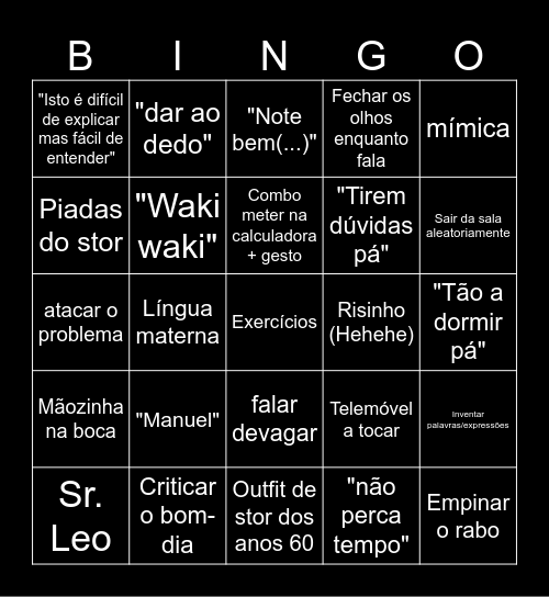 Matemática Bingo Card