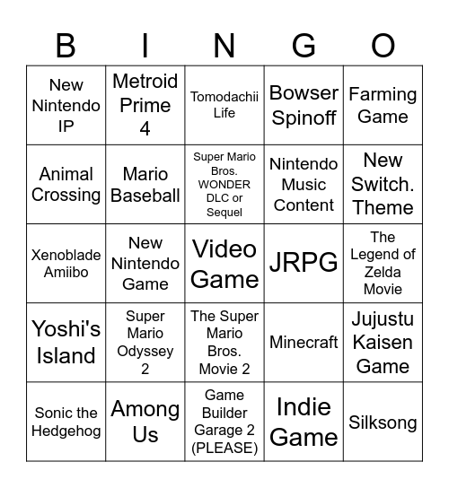 Nintendo Direct 27/03/2025 Bingo Card