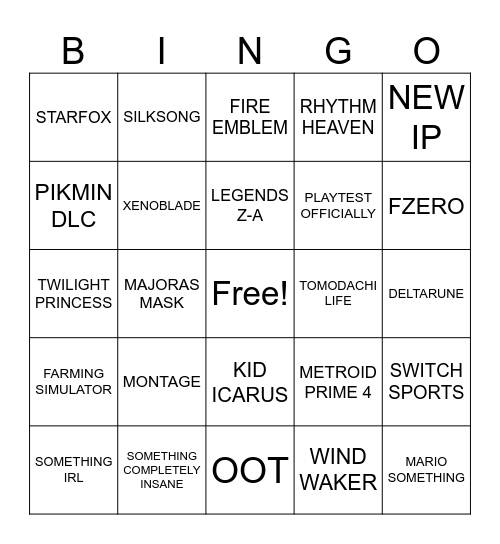 Final Switch Direct Predictions Bingo Card