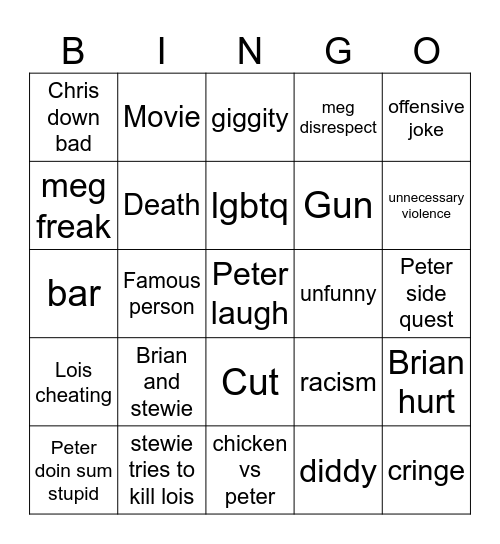 Family guy Bingo Card