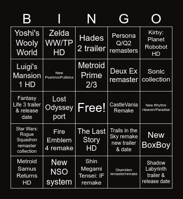 Nintendo Direct 27.03.25 Bingo Card