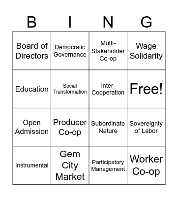 Cooperative Bingo Card