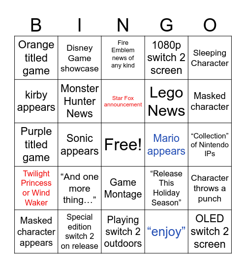 Nintendo-do Bingo Card