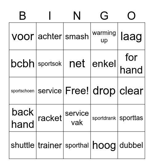 badminton bingo Card