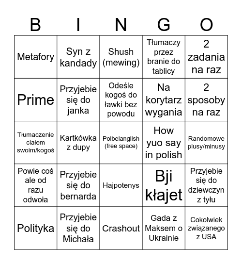 Pani od matmy Bingo Card