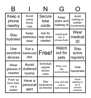 Fall Risk BINGO Card
