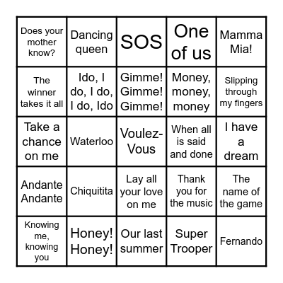 Mamma Mia Bingo Card