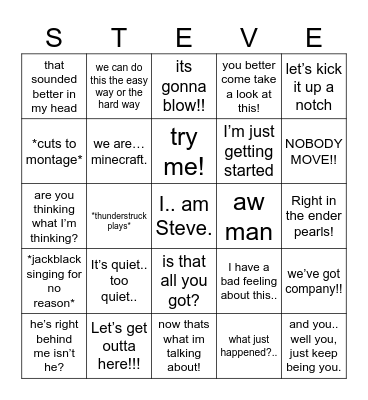 A Minecraft Movie Bingo Card