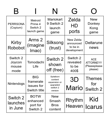 3/27 Switch & 4/2 Switch 2 Direct Bingo Card