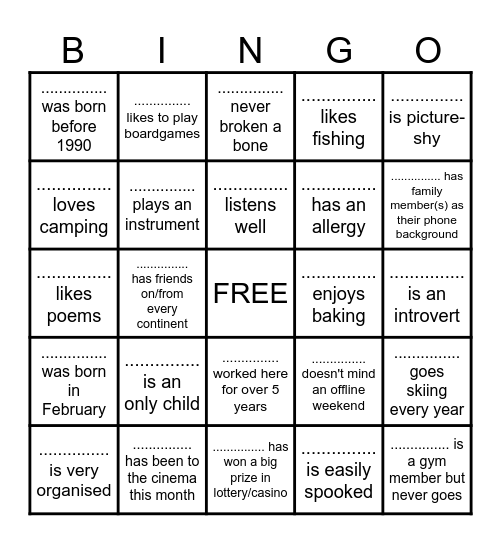 People Bingo Card