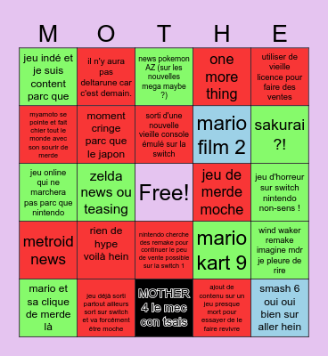 nitedo Bingo Card