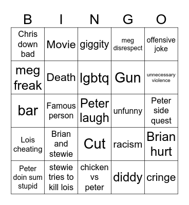 Family guy Bingo Card