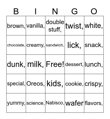 Oreos Bingo Card