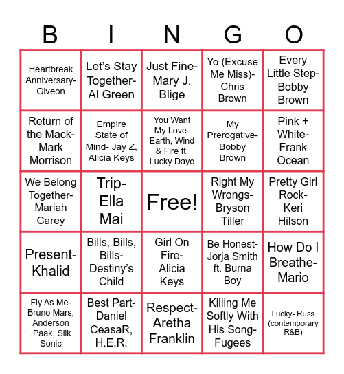 R&B MUSIC Bingo Card