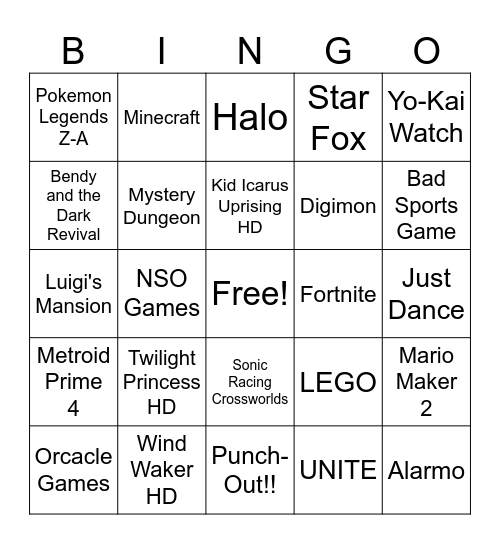 Nintendo Direct Bingo Card