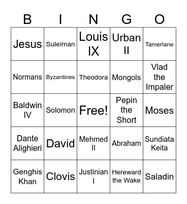 Medieval People Bingo Card