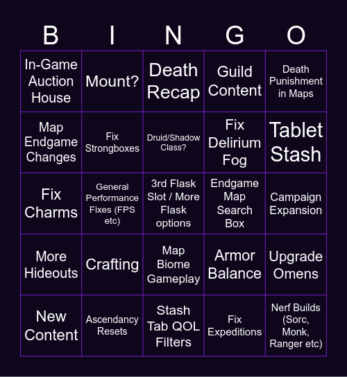 Update Predictions Bingo Card