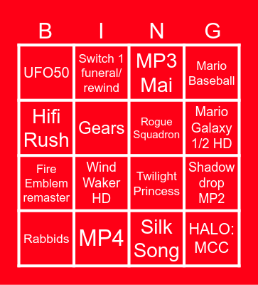 NINTENDO DIRECT 25/03/27 Bingo Card