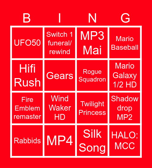 NINTENDO DIRECT 25/03/27 Bingo Card