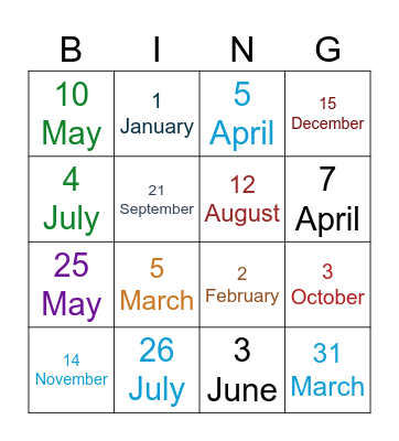Ordinal Numbers Bingo Card