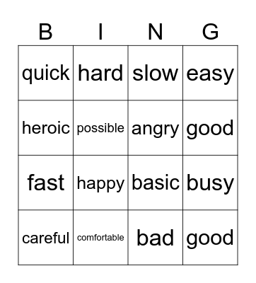 Adverbs Bingo Card
