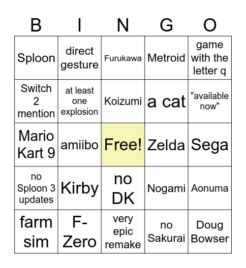 very direct Bingo Card