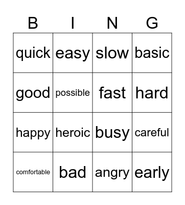 Adverbs Bingo Card