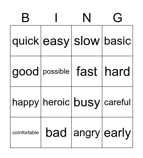 Adverbs Bingo Card