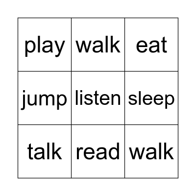 Verbs Bingo Card