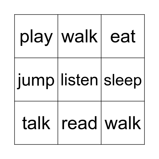Verbs Bingo Card