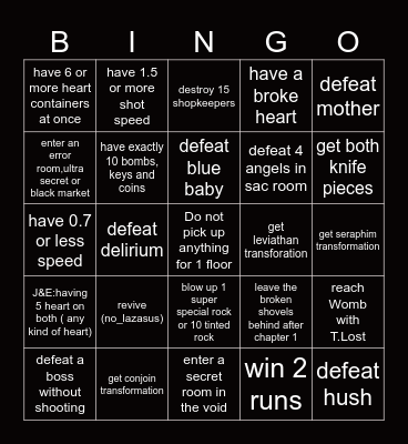 isaac Bingo Card