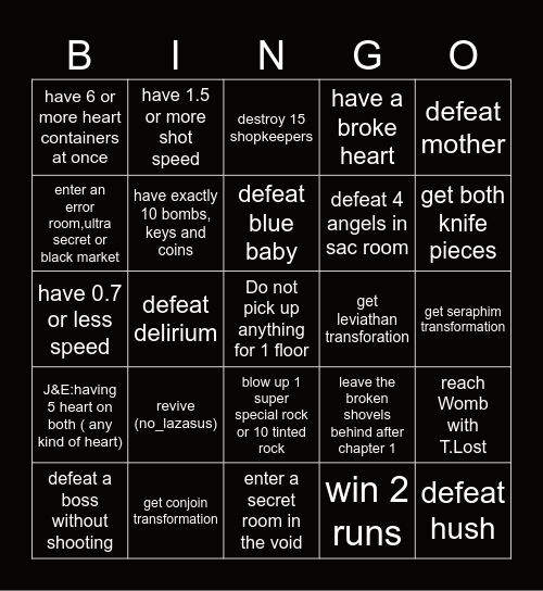 isaac Bingo Card