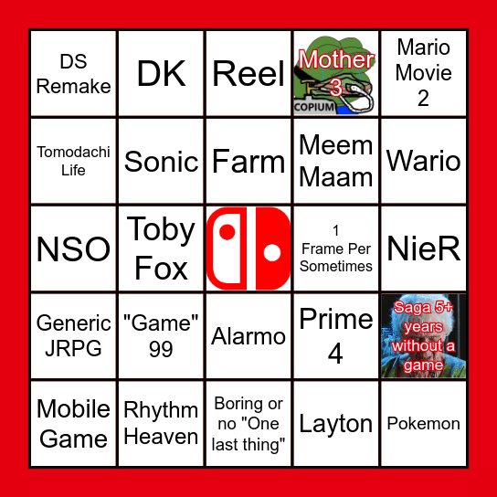 NINTENDO DIRECT 27/03/25 Bingo Card