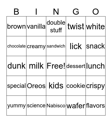 Oreos Bingo Card