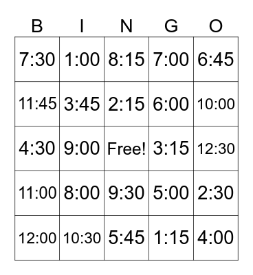 Time Bingo Card
