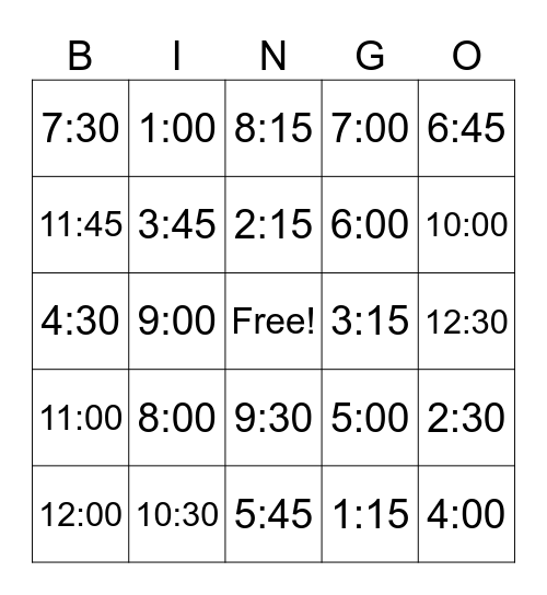 Time Bingo Card