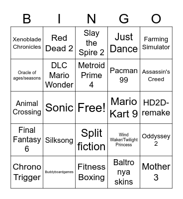 Nintendo Direct Bingo Card