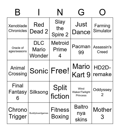 Nintendo Direct Bingo Card