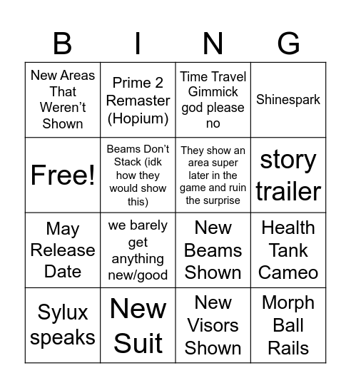 Metroid Prime 4 Direct Bingo Card