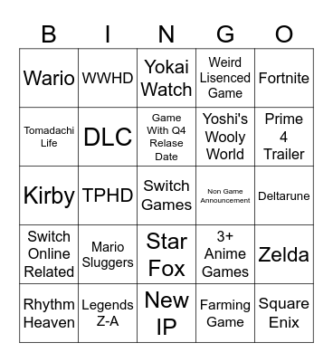 Switch 1 Direct :3 Bingo Card