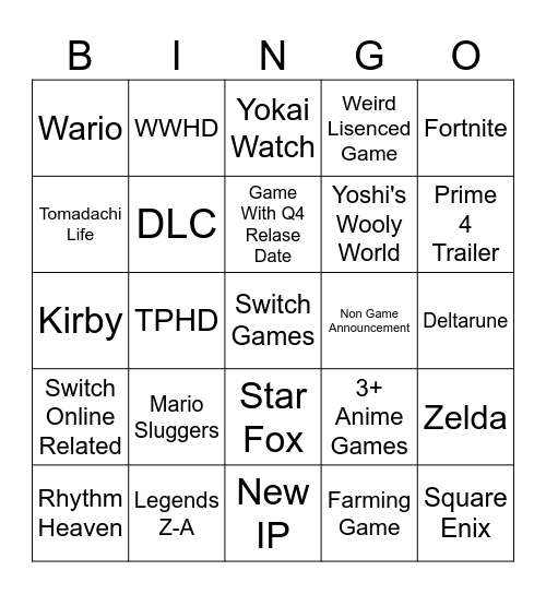Switch 1 Direct :3 Bingo Card
