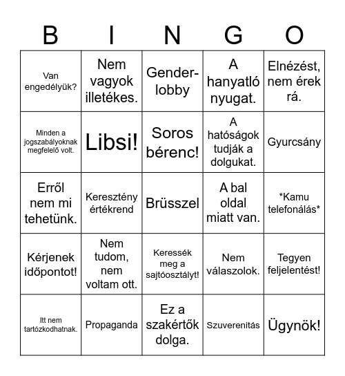 Ellenzéki újságírói kérdésekre Bingo Card