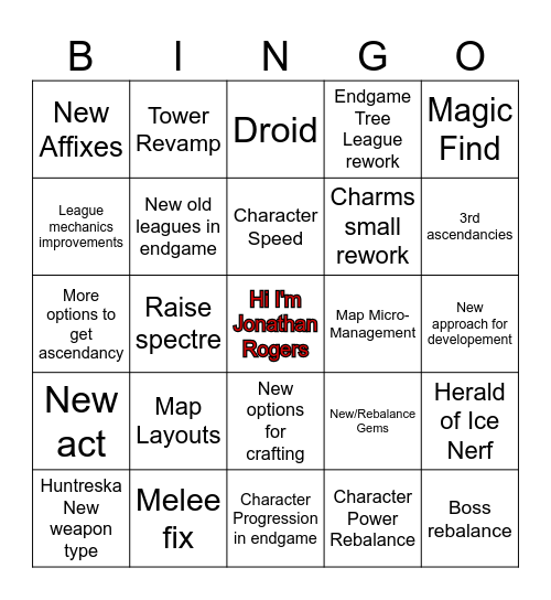 PoE2 will fix it Bingo Card