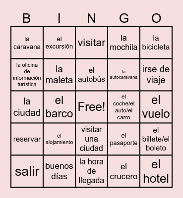 Travel Vocabulary Loteria Bingo Card