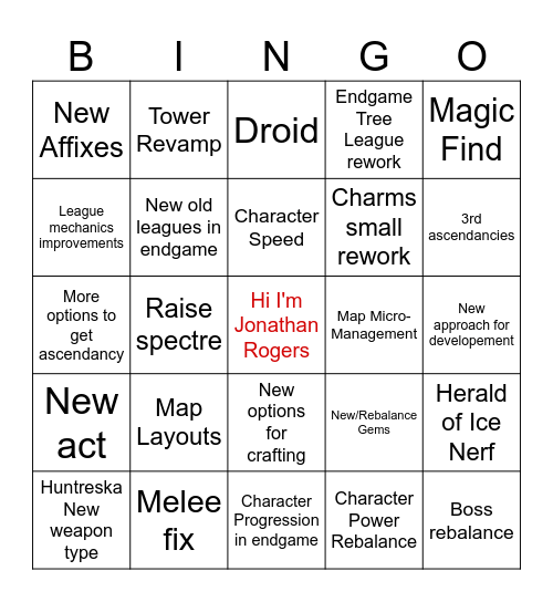 PoE2 will fix it Bingo Card