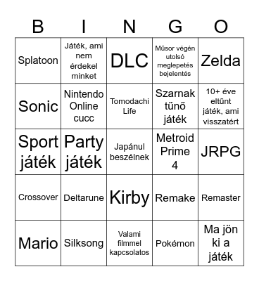Nintendo Direct bingo Card