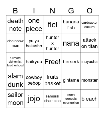 my fav animes!! 🍣 Bingo Card