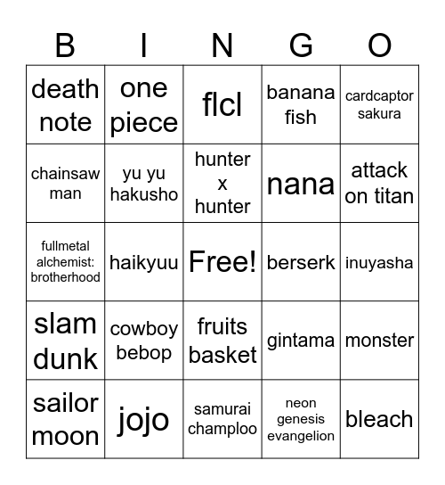 my fav animes!! 🍣 Bingo Card